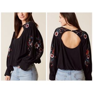 Free People Lita Embroidered Bell Sleeve Top